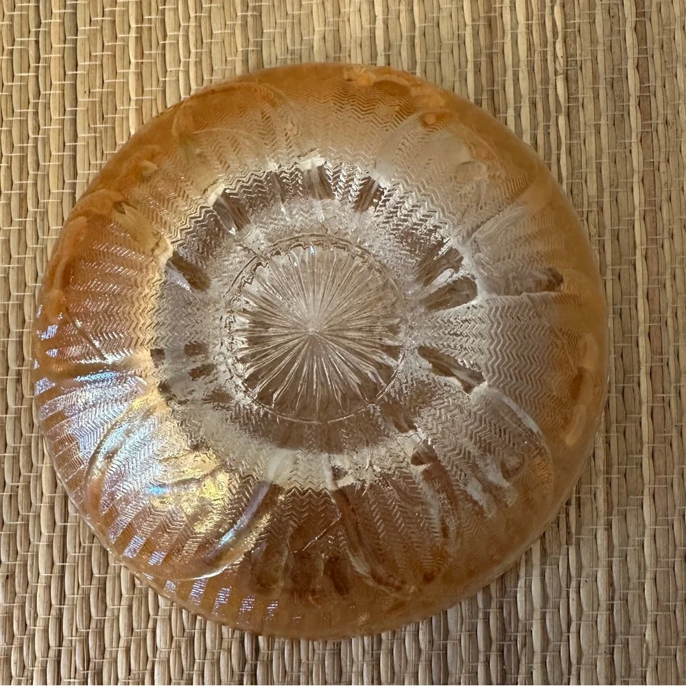 Carnival Glass Jeanette Iris & Herringbone Orange Iridescent Small Bowl VTG